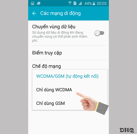 Chọn Chỉ dùng WCDMA
